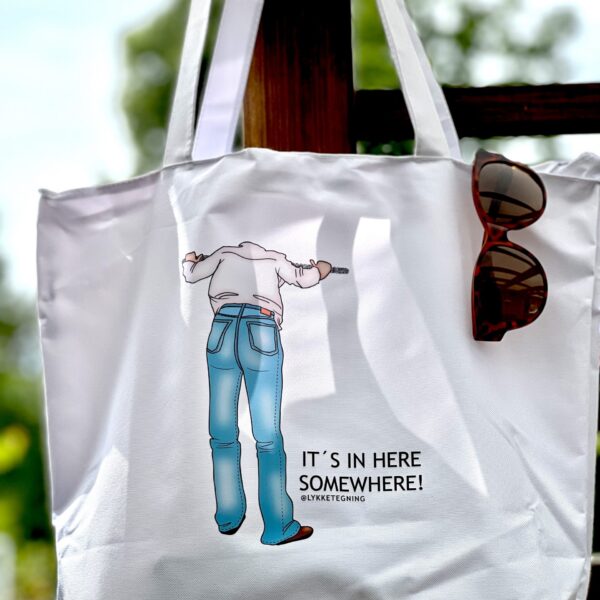 Passende veske til enhver dame/mann -"It´s in here somewhere" Hvit/blå