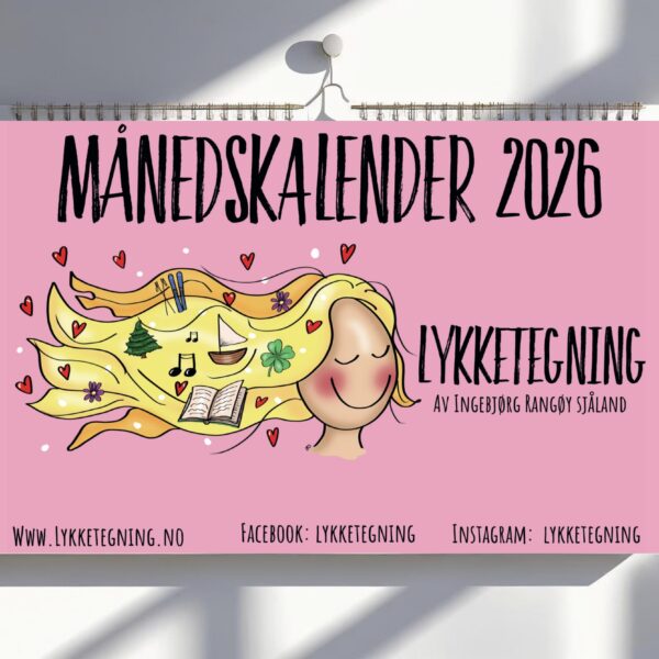Flott månedskalender fra Lykketegning for 2026!