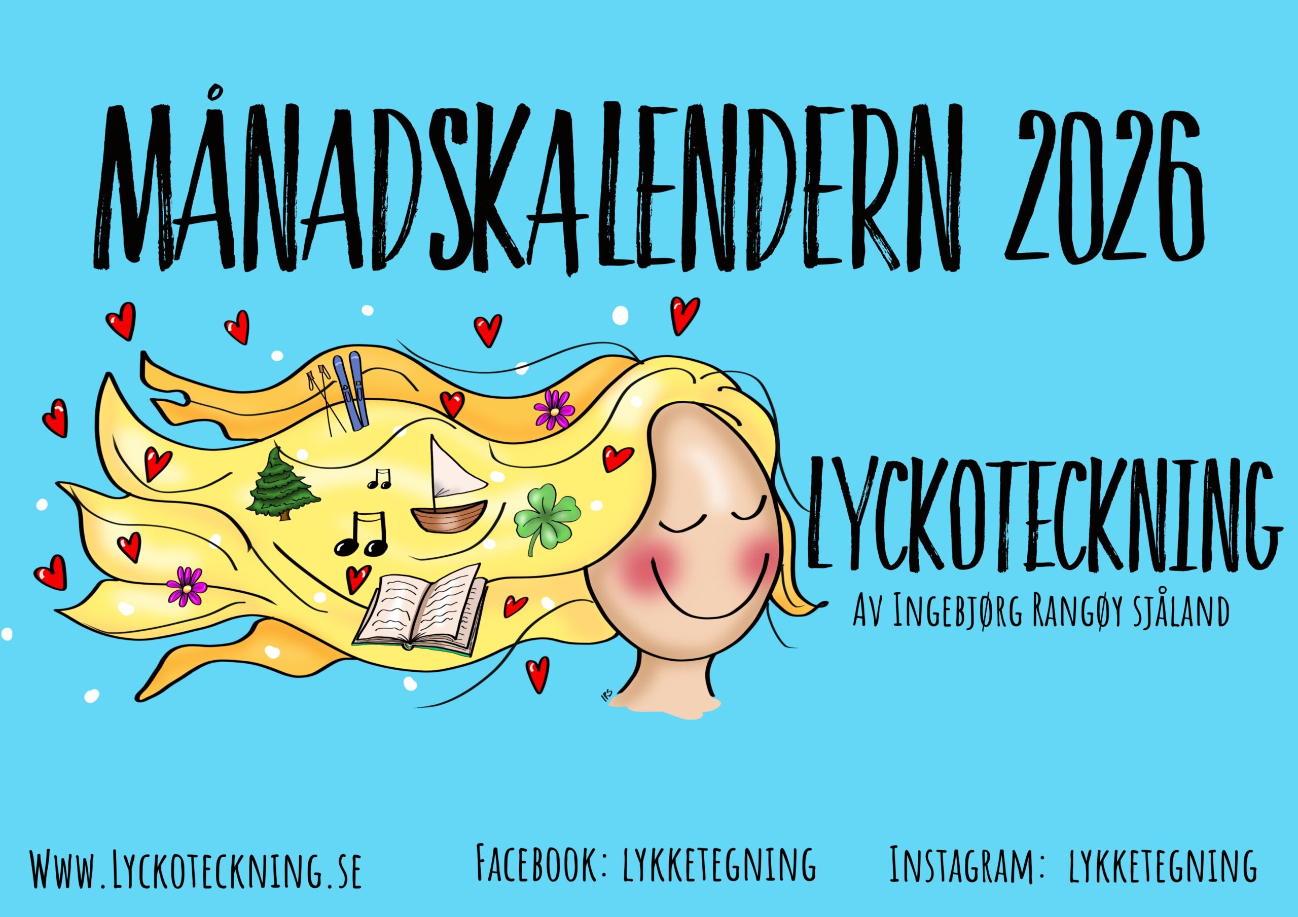 Svensk månadskalendern från Lykketegning for 2026! Svensk edition